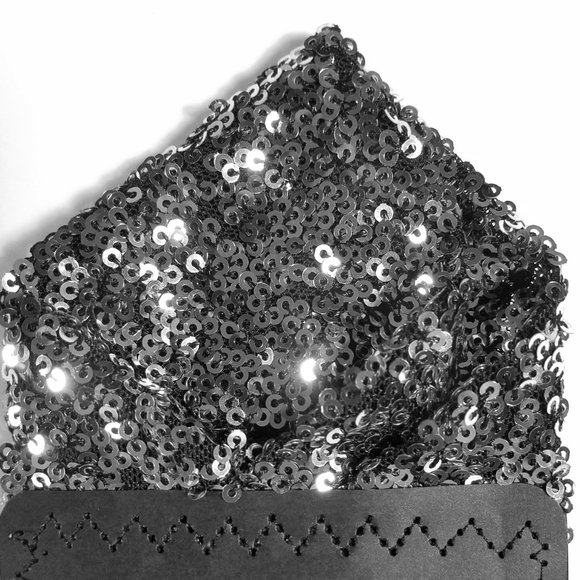 Men's Dark Silver & Black Sequin Pre-Folded Pocket Square Insert - Point Design - Picture 5 of 6